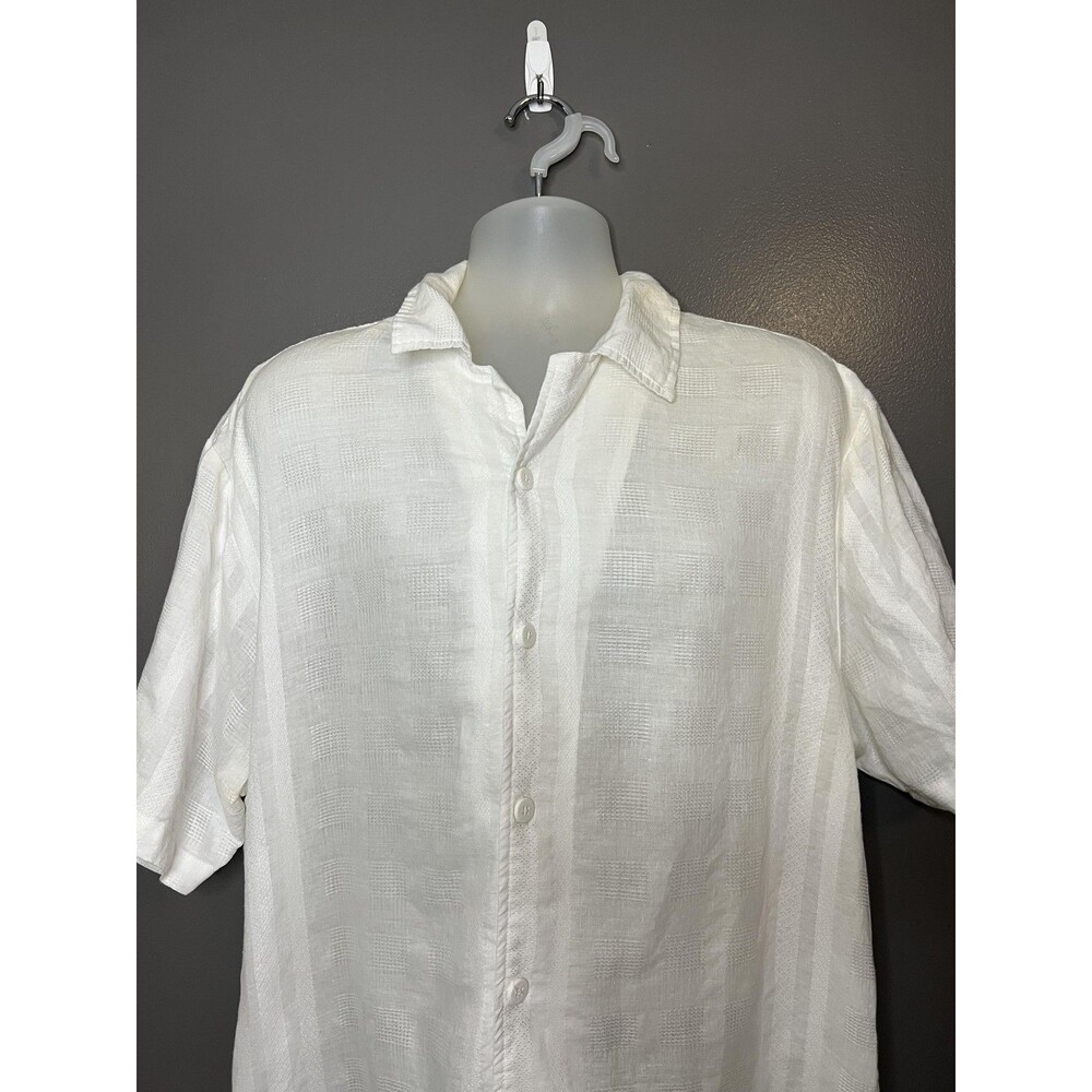 Stacy Adams Shirt Mens 2XL White Linen Textured Short Sleeve Button Up